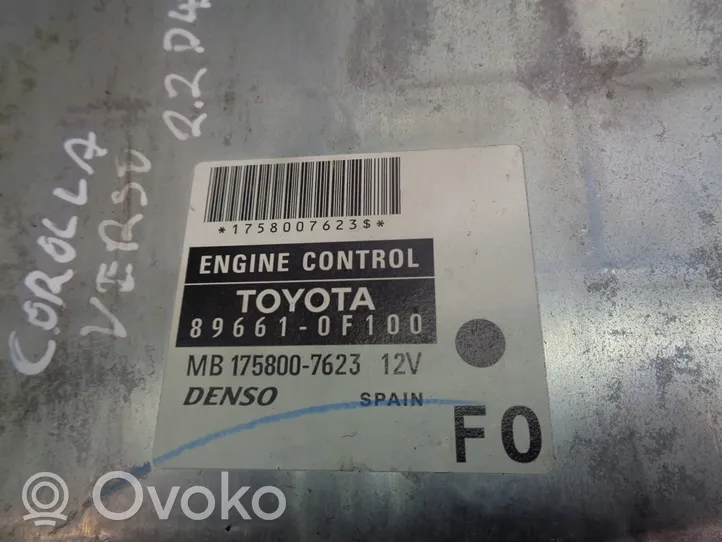 Toyota Corolla Verso E121 Komputer / Sterownik ECU silnika 89661-0F100