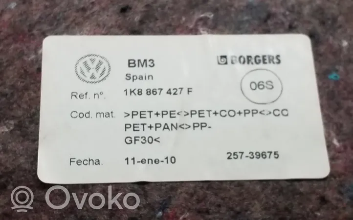 Volkswagen Scirocco Dolny panel schowka koła zapasowego 1K8867427F