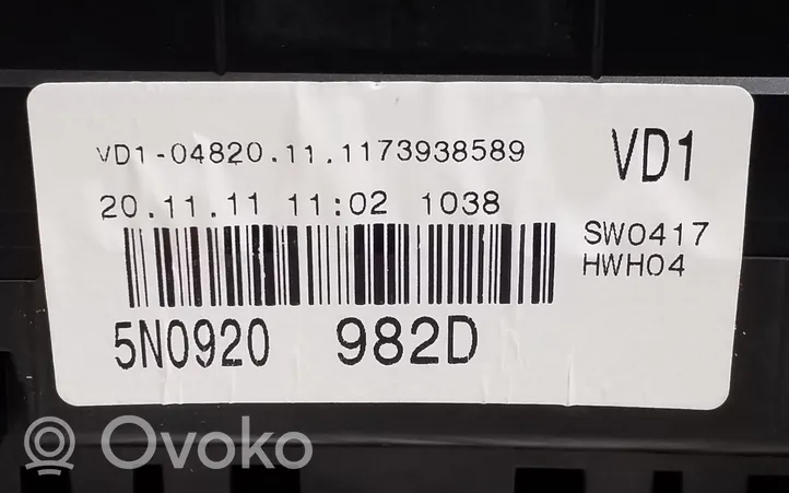 Volkswagen Tiguan Compteur de vitesse tableau de bord 5N0920982D