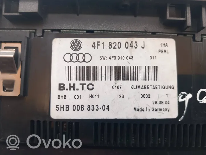 Audi A6 S6 C6 4F Gaisa kondicioniera vadības bloka modulis 4F1820043J