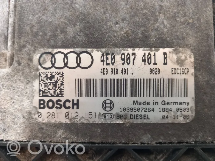 Audi A8 S8 D3 4E Moottorin ohjainlaite/moduuli 4E0907401B