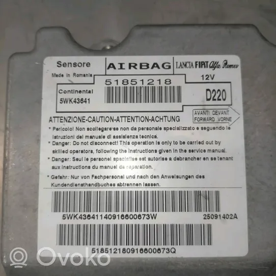 Fiat Bravo Oro pagalvių valdymo blokas 51873889