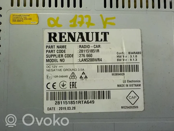 Dacia Lodgy Unité de contrôle son HiFi Audio 281151851R