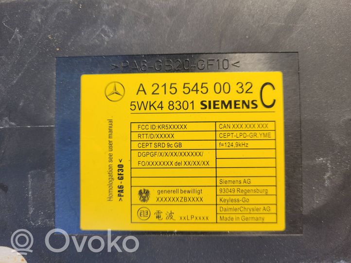 Mercedes-Benz CL C215 Oven keskuslukituksen ohjausyksikön moduuli A2155450032