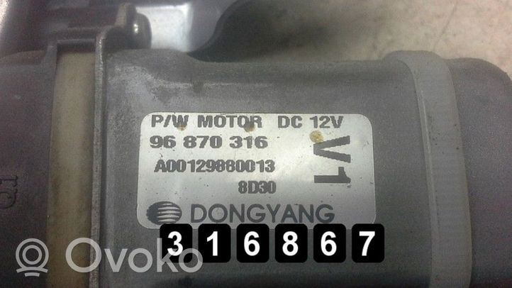 Chevrolet Aveo Etuoven ikkunan nostin moottorilla 96870316