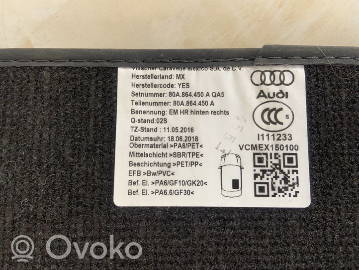 Audi Q5 SQ5 Tapis de sol arrière 80A864450A