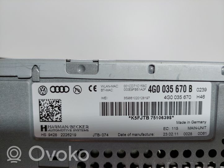 Audi A7 S7 4G Radio/CD/DVD/GPS-pääyksikkö 4G0035670B