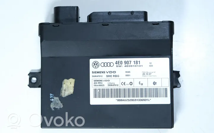 Audi A8 S8 D3 4E Module de contrôle sans clé Go 4E0907181
