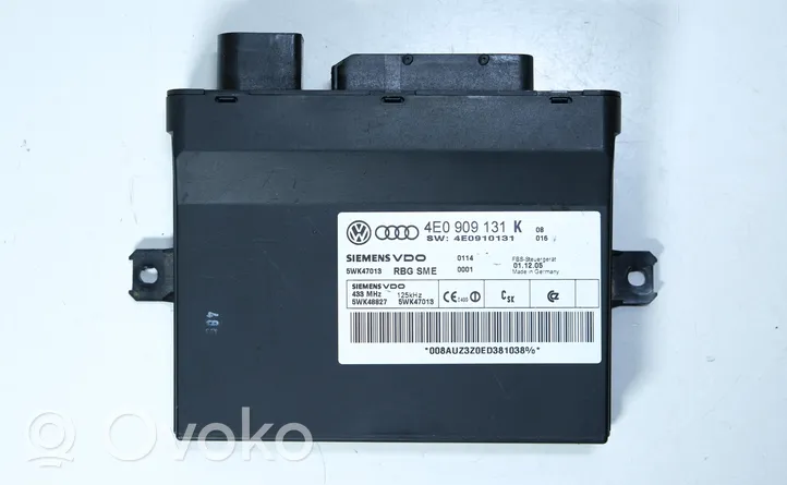 Audi A8 S8 D3 4E Moduł / Sterownik systemu uruchamiania bezkluczykowego 4E0909131K