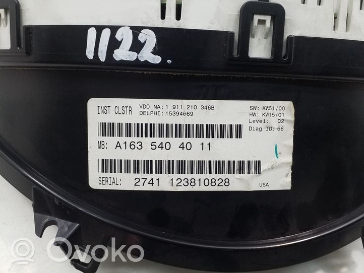 Mercedes-Benz ML W163 Tachimetro (quadro strumenti) A1635404011