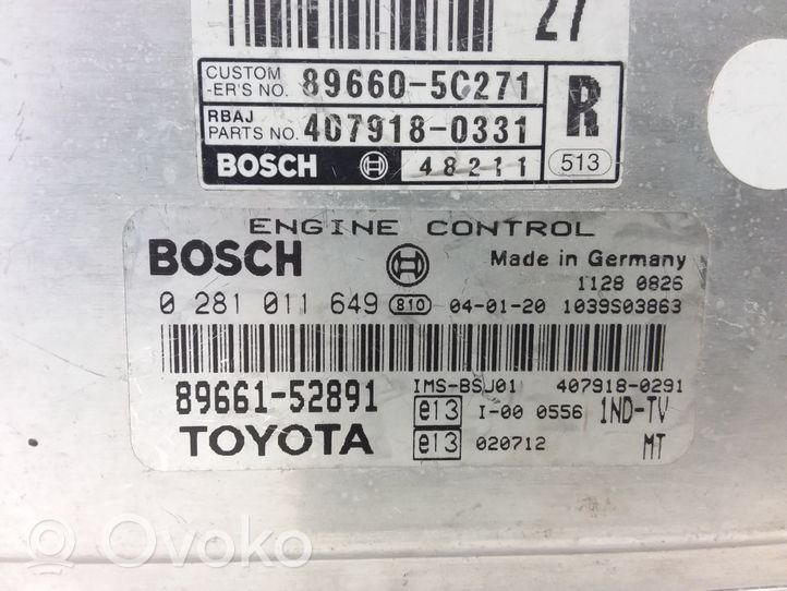 Toyota Yaris Unidad de control/módulo del motor 0281011649