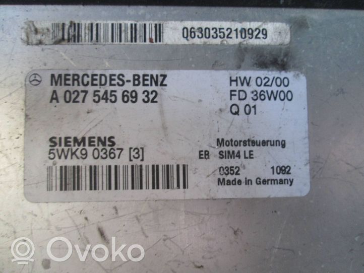 Mercedes-Benz CLK A208 C208 Kit calculateur ECU et verrouillage A0275456932