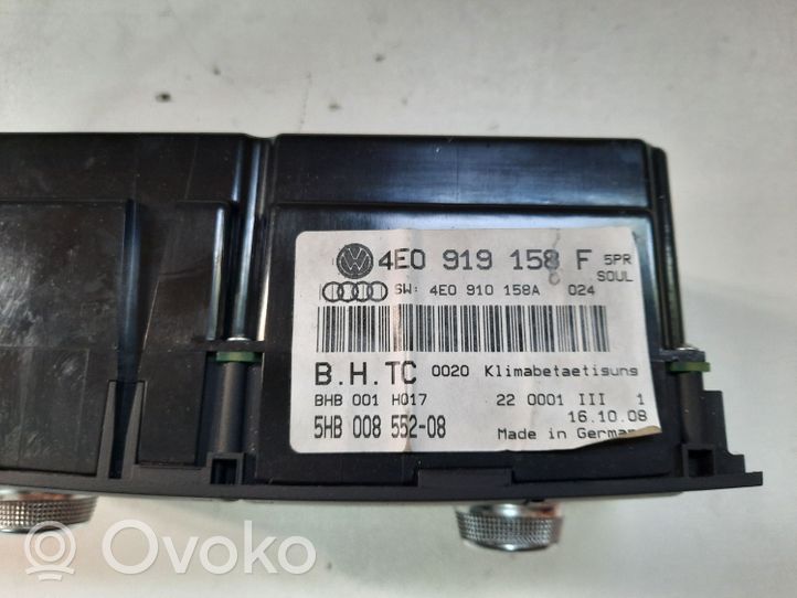 Audi A8 S8 D3 4E Ilmastoinnin ohjainlaite 4E0919158F