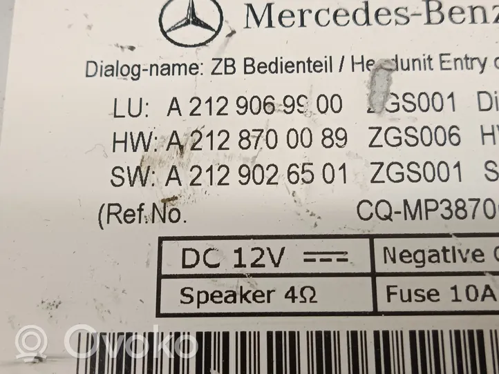 Mercedes-Benz E W212 Radio/CD/DVD/GPS-pääyksikkö A2129069900