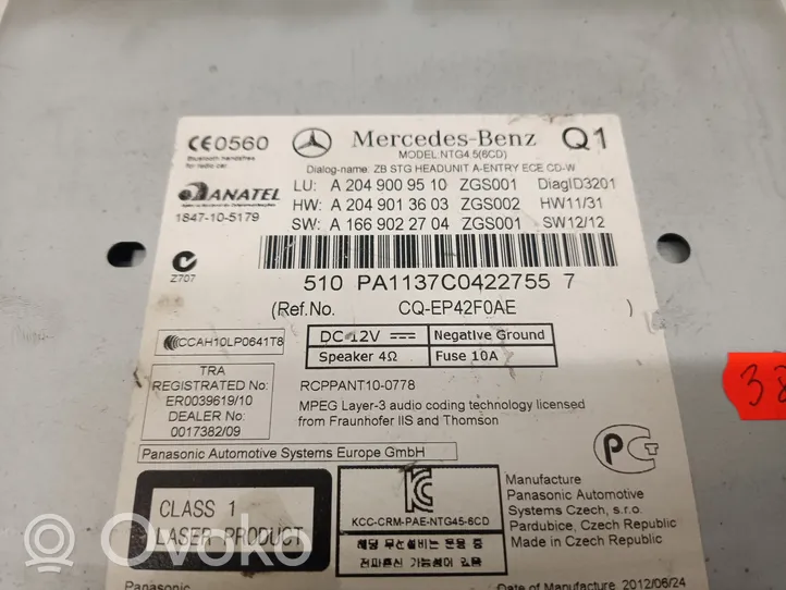 Mercedes-Benz C W204 Unità principale autoradio/CD/DVD/GPS A2049009510