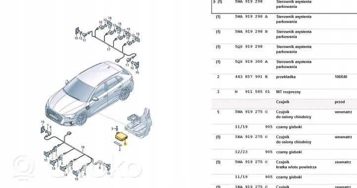 Volkswagen Golf VIII Pysäköintitutkan (PCD) ohjainlaite/moduuli 5WA919298