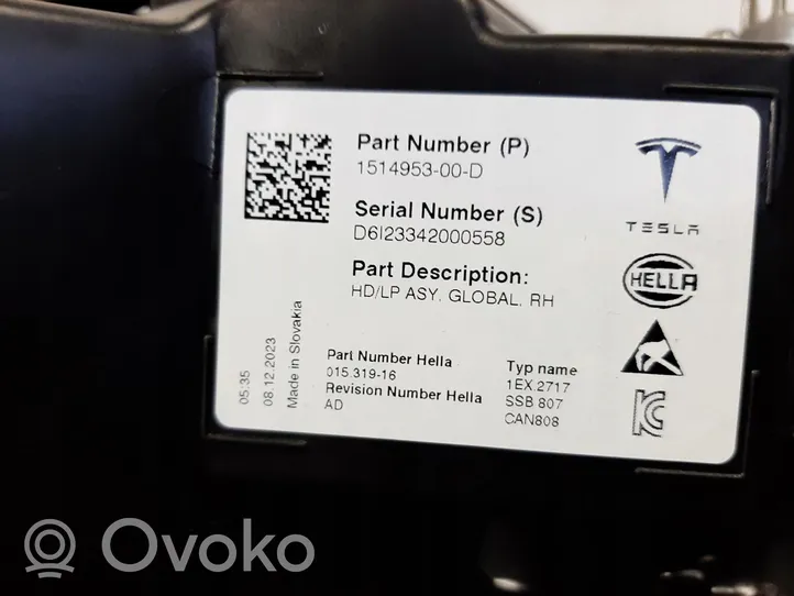 Tesla Model 3 Etu-/Ajovalo 151495300D