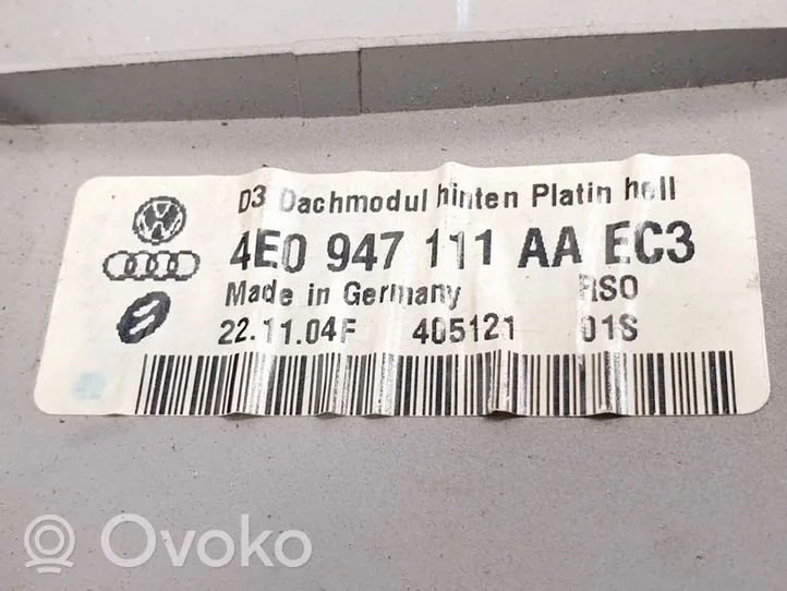 Audi A8 S8 D3 4E Garniture de console d'éclairage de ciel de toit 4E0947111AA