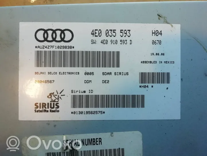 Audi A8 S8 D3 4E Controllo multimediale autoradio 4E0035593