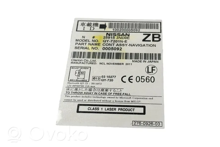 Nissan Leaf I (ZE0) Unità principale autoradio/CD/DVD/GPS 259153ND0E