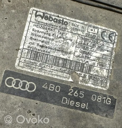 Audi A6 S6 C5 4B Precalentador auxiliar (Webasto) 4B0265081G
