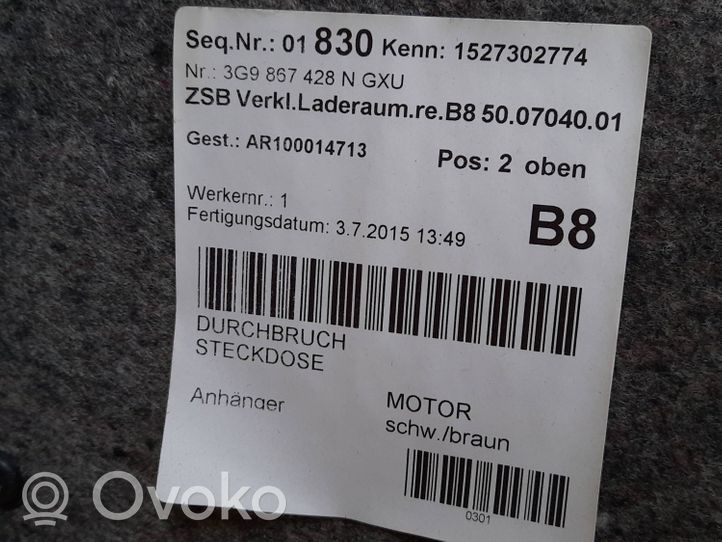 Volkswagen PASSAT B8 Boczek / Tapicerka / bagażnika 3G9867428N