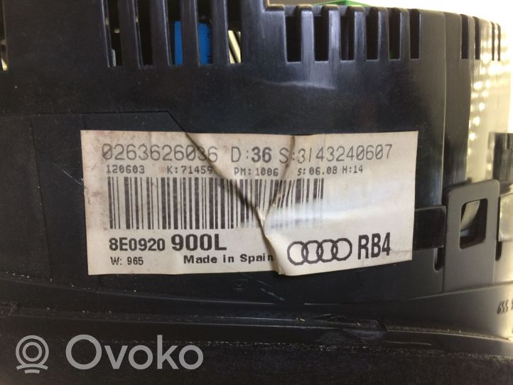 Audi A4 S4 B6 8E 8H Tachimetro (quadro strumenti) 8E0920900L