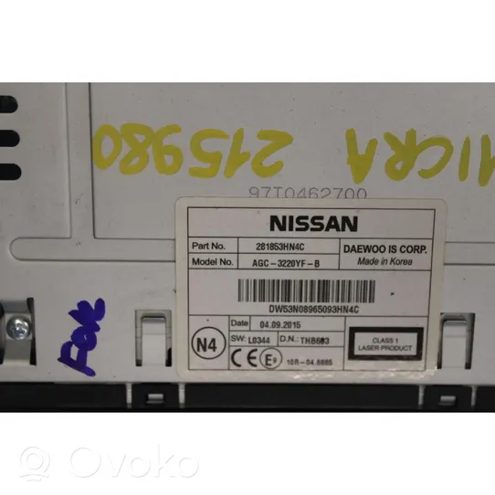 Nissan Micra Radio / CD/DVD atskaņotājs / navigācija 281853HN4C