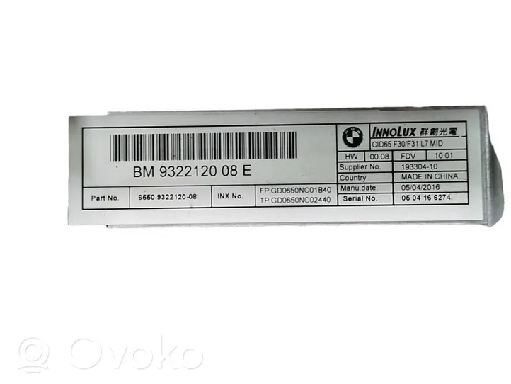 BMW 3 F30 F35 F31 Bildschirm / Display / Anzeige 9322120