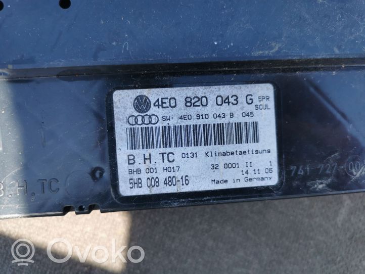 Audi A8 S8 D3 4E Panel klimatyzacji 4E0820043G