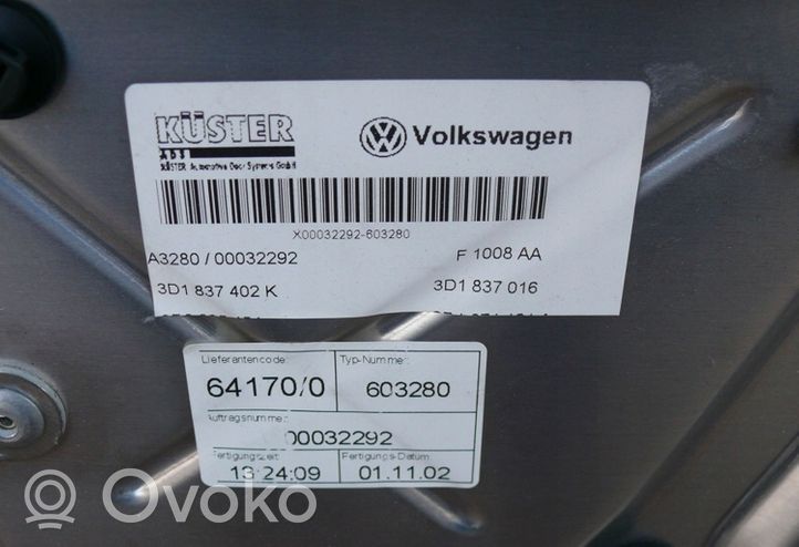 Volkswagen Phaeton Etuoven ikkunan nostin moottorilla 3D1959702D