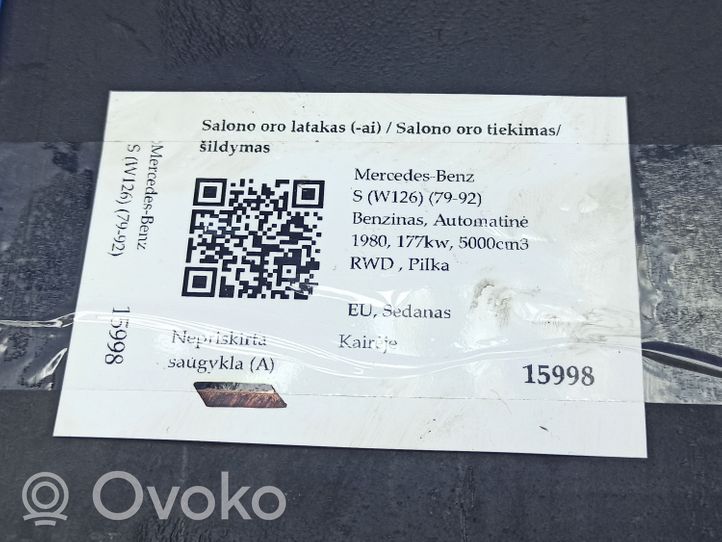 Mercedes-Benz S W126 Ohjaamon sisäilman ilmakanava 1268310146