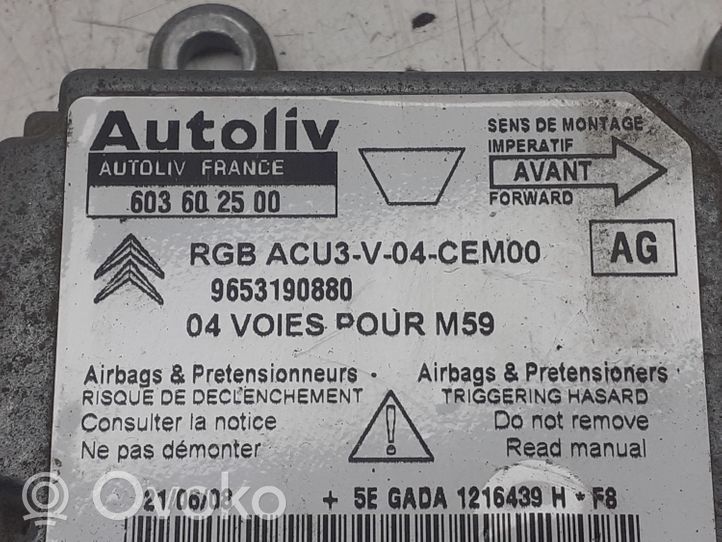 Citroen Berlingo Module de contrôle airbag 9653190880