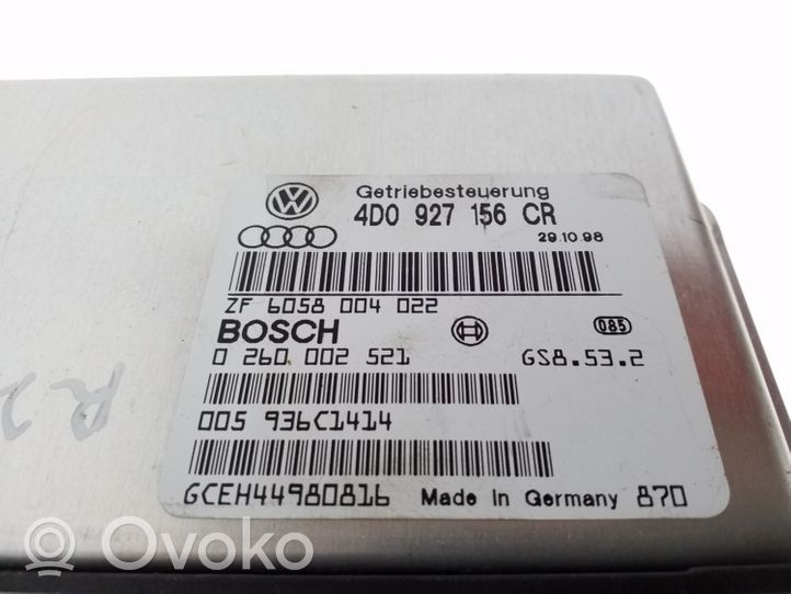 Audi A8 S8 D2 4D Vaihdelaatikon ohjainlaite/moduuli 4D0927156CR