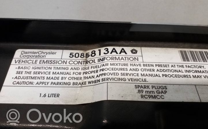 Chrysler PT Cruiser Ylempi jäähdyttimen ylätuen suojapaneeli 5085813AA