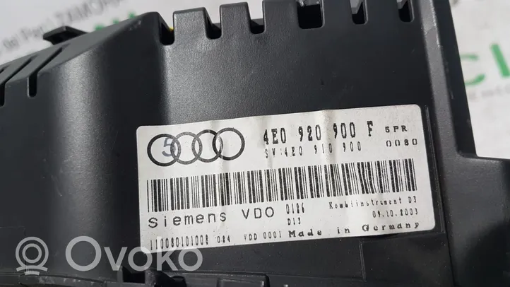 Audi A8 S8 D3 4E Tachimetro (quadro strumenti) 4E0920900