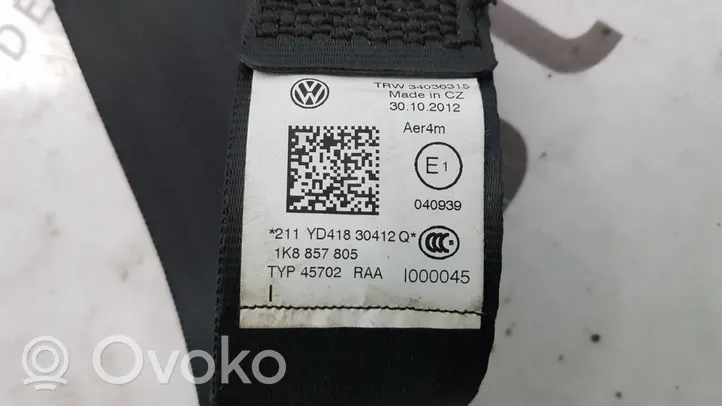 Volkswagen Scirocco Pas bezpieczeństwa fotela tylnego 1K8857805