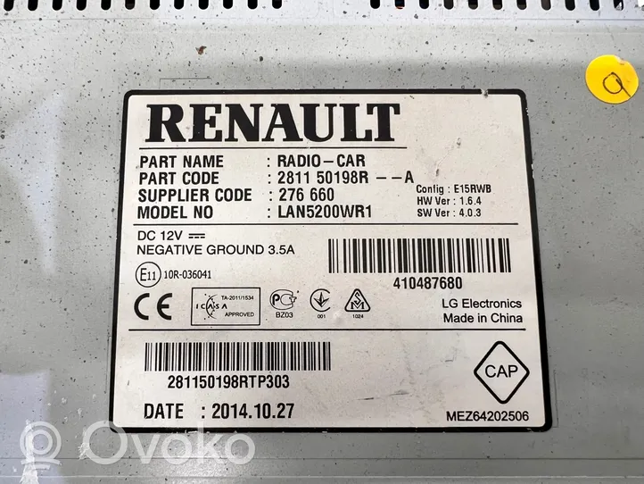 Renault Trafic III (X82) Radio/CD/DVD/GPS-pääyksikkö 281150198R