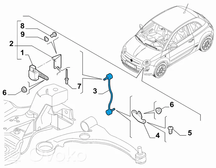 Fiat 500 Sensore di livello altezza frontale sospensioni 51860400