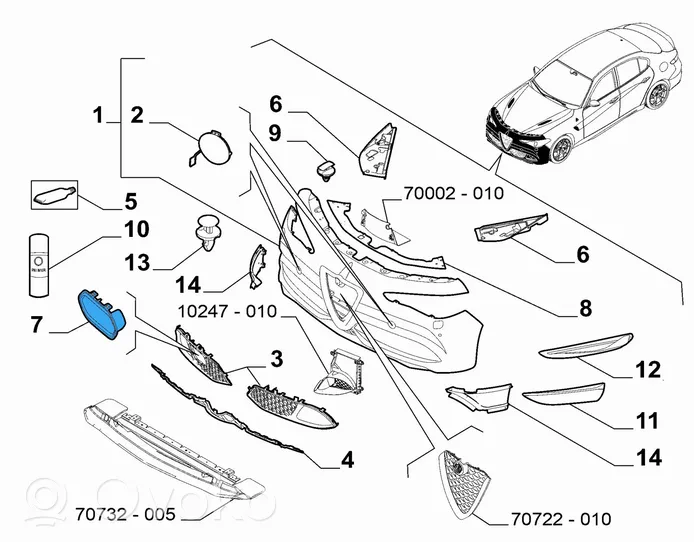 Alfa Romeo Giulia Rejilla/moldura del sensor de radar ACC Distronic 156110438