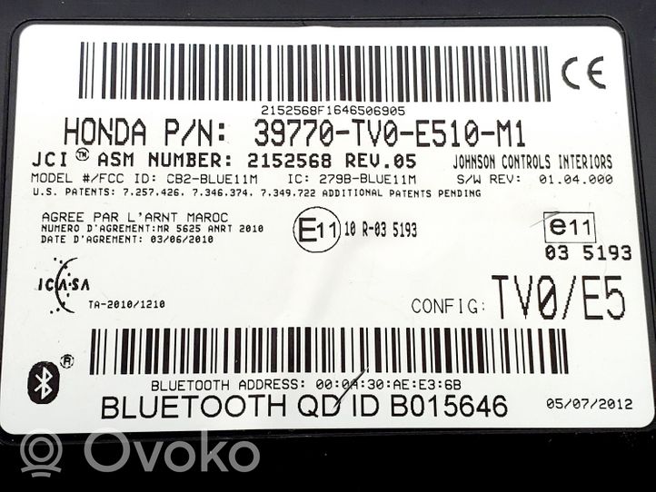 Honda Civic IX Module unité de contrôle Bluetooth 39770TV0E510M1