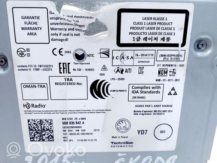 Skoda Fabia Mk3 (NJ) GPS-navigaation ohjainlaite/moduuli 5Q0035842A