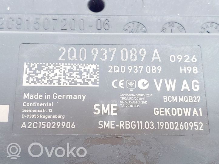 Skoda Fabia Mk3 (NJ) Module de contrôle carrosserie centrale 2Q0937089A