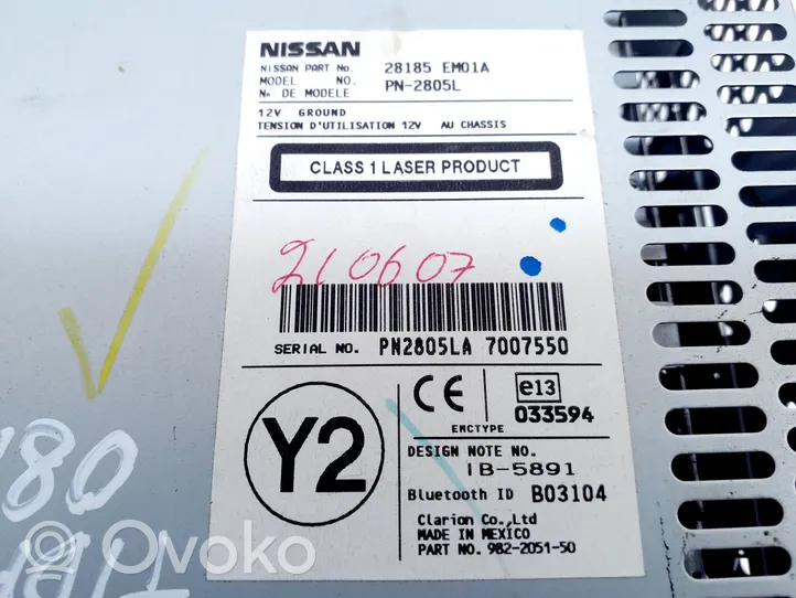 Nissan Tiida C11 Radio/CD/DVD/GPS-pääyksikkö 28185EM01A