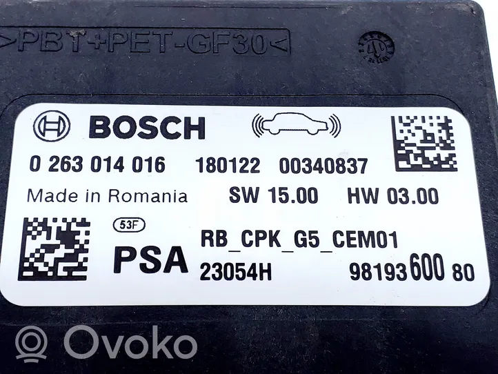 Peugeot 5008 Pysäköintitutkan (PCD) ohjainlaite/moduuli 9819360080
