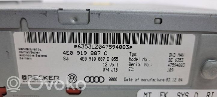 Audi A6 S6 C6 4F Unité de navigation Lecteur CD / DVD 4E0910887D
