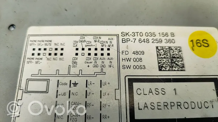 Volkswagen PASSAT CC Panel / Radioodtwarzacz CD/DVD/GPS 3T0035156B