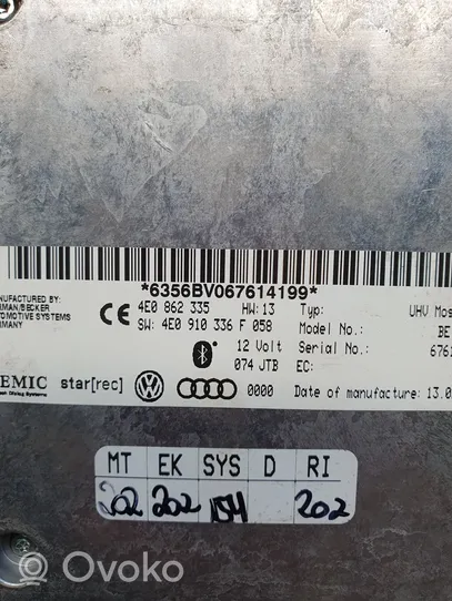 Audi A4 S4 B8 8K Bluetooth control unit module 4E0862335