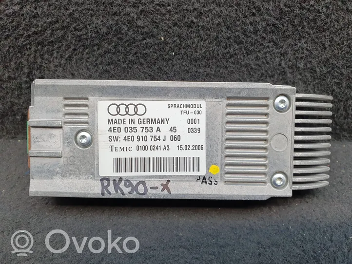 Audi A8 S8 D3 4E Moduł / Sterownik telefonu 4E0035753A