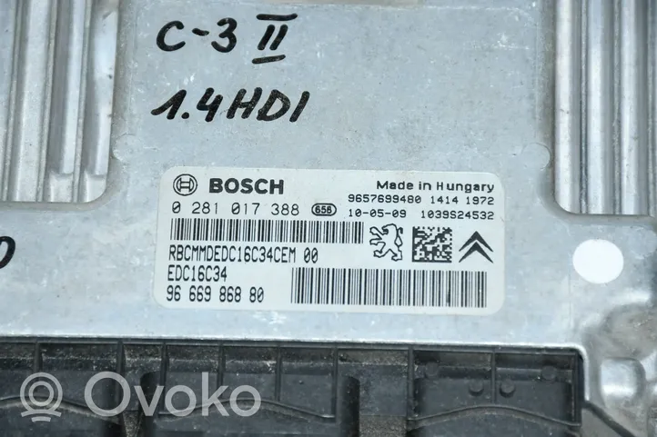 Citroen C3 Komputer / Sterownik ECU silnika 9666986880